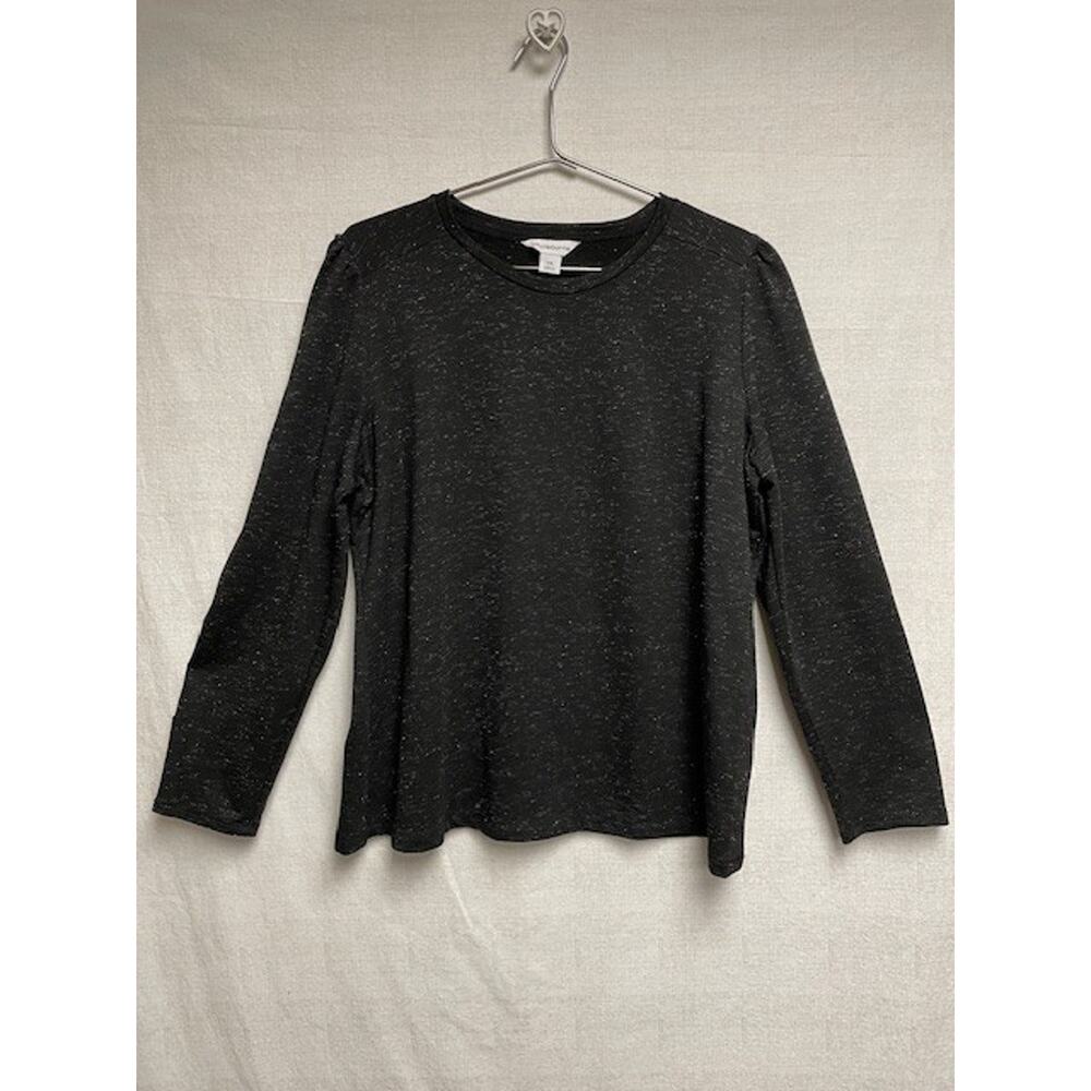 Liz Claiborne Black Shimmer Long Sleeve Women's Top Gold/Crystal Button -XXL